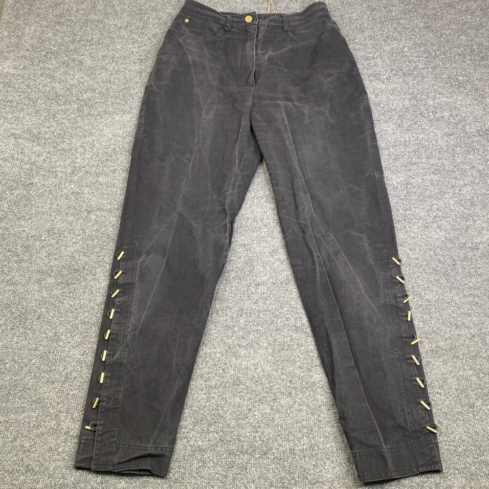 State of Claude Montana Vintage Black High Waist Toggle Ankle Pants Italy